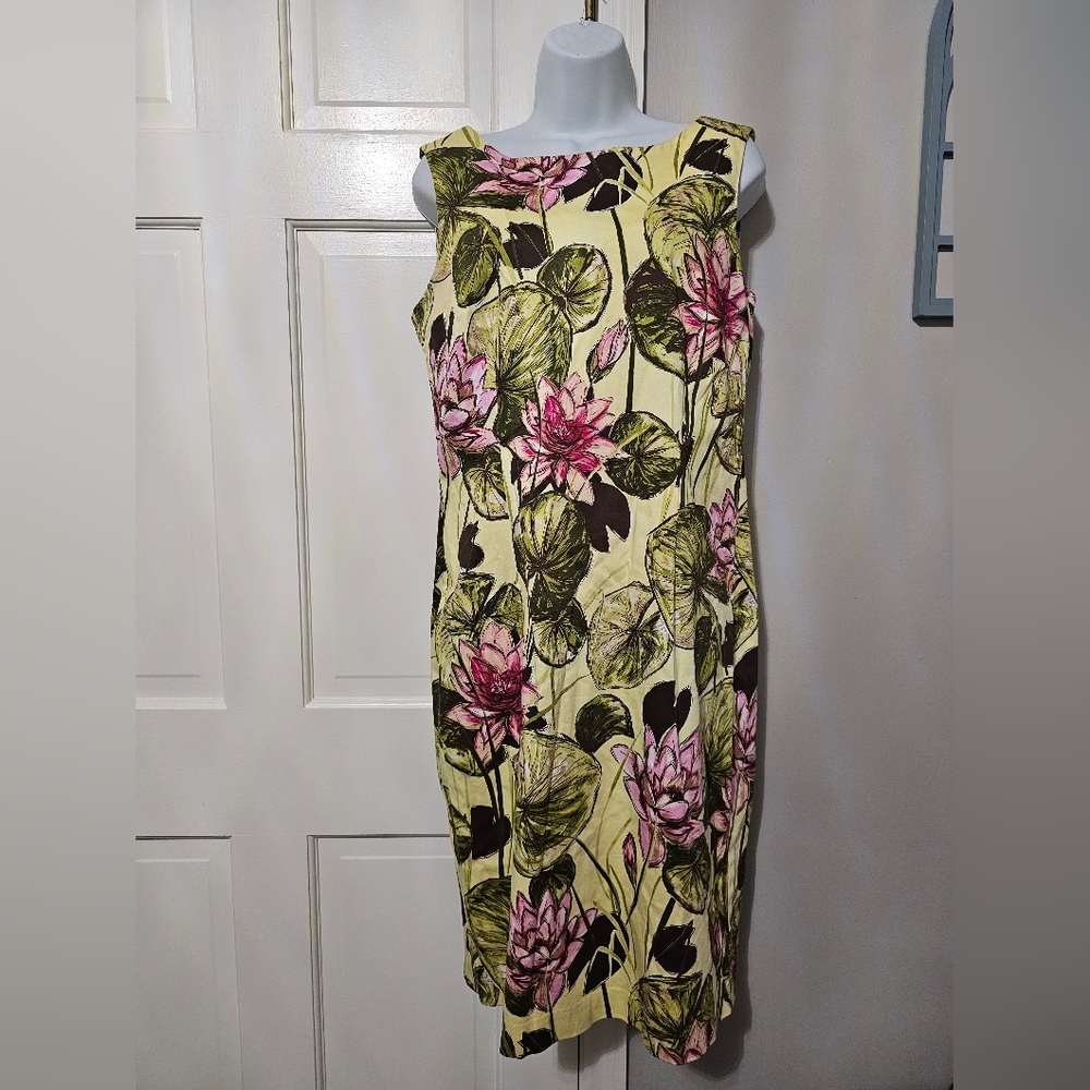 Talbots Yellow and Pink Floral Midi Dress